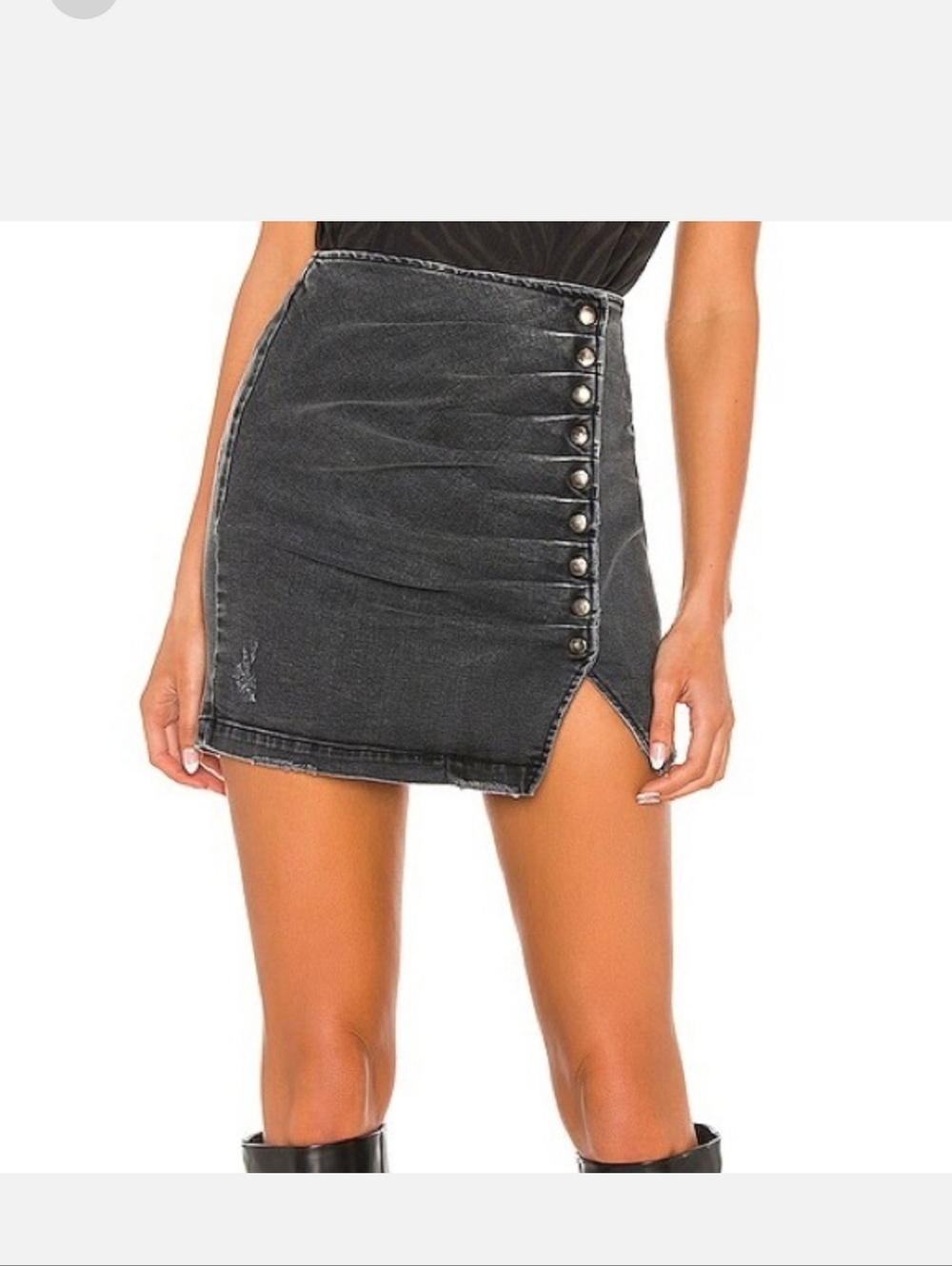 Retrofete Willa  Mini Skirt Revolve Black Denim Wash Sz Small  Italy